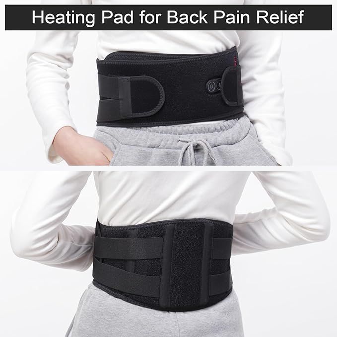 Heating Pad Lower Back Massager Wrap for Back Pain Relief, Heated Waist Belt with Vibration Massage 7.4V 4400mah Battery Heat Therapy, for Lower Back Lumbar Waist Abdominal Stomach Spine (Small)