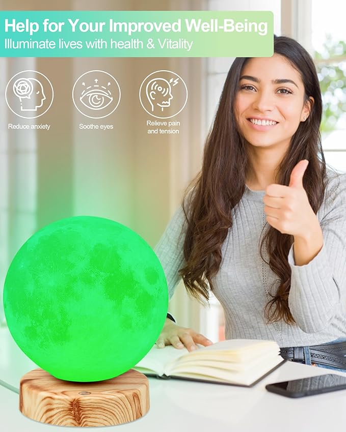 Green Light Therapy Lamp for Migraines Headaches Insomnia Sleep Light Sensitivity Anxiety Relief 520nm Narrow Band Green LED Multi-Mode Warm Natural Cold White Light Desk Lamp Remote Charging Port