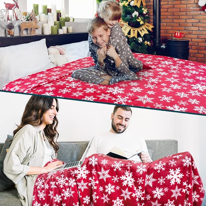 PAVILIA Christmas Throw Blanket | Red Snowflake Christmas Fleece Blanket | Soft, Plush, Warm Winter Cabin Throw, Twin 60x80 (Red/White Snowflake)