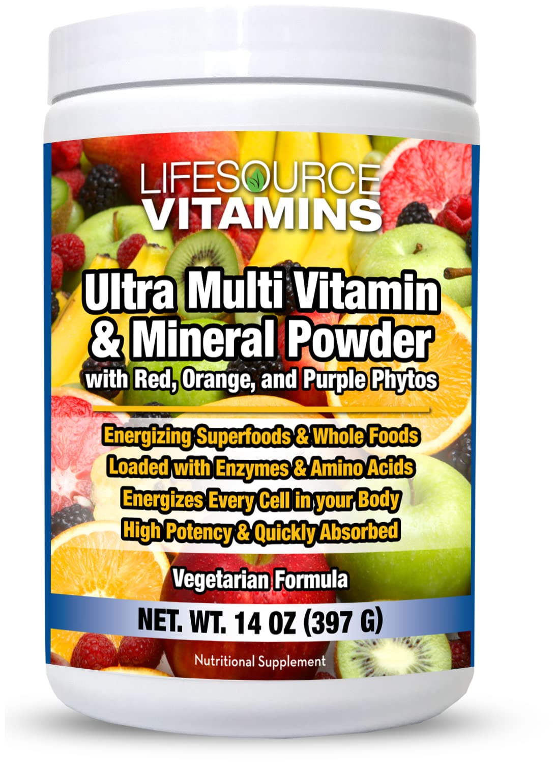 LifeSource Vitamins Ultra Multi Vitamin & Mineral Powder w/Phytos Reds Phyto Purples and Phyto Oranges - 30 Day Supply