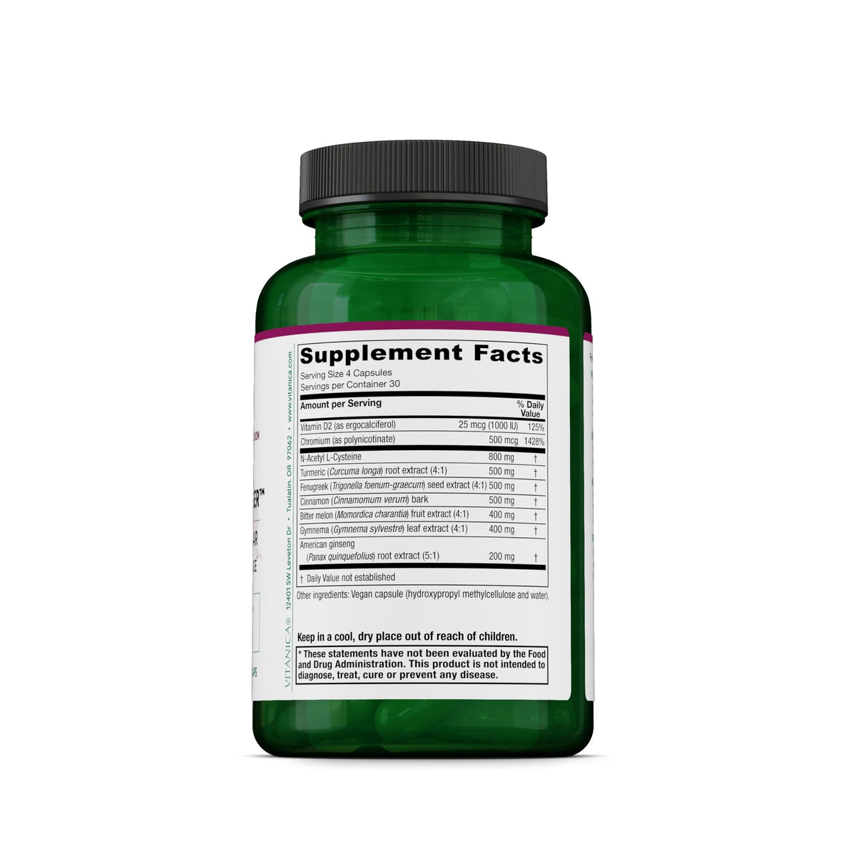 Vitanica Metabolic Manager - Herbal Supplement to Support Healthy Metabolic Response - Dietary Supplement with Vitamin D - Vegan Antioxidant Supplement - 120 Capsules
