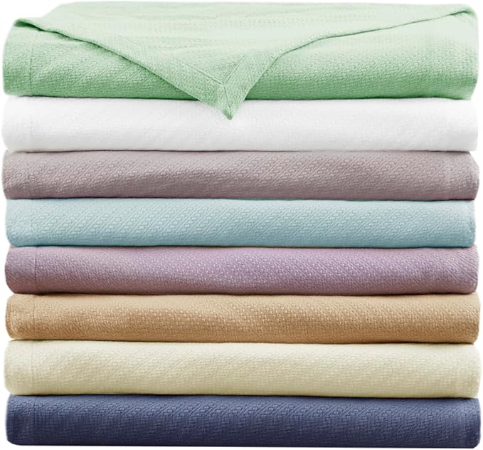Madison Park Liquid Cotton Luxury Blanket Premium Soft Cozy 100% Ring Spun Cotton For Bed , Couch or Sofa, Full/Queen, Light Blue