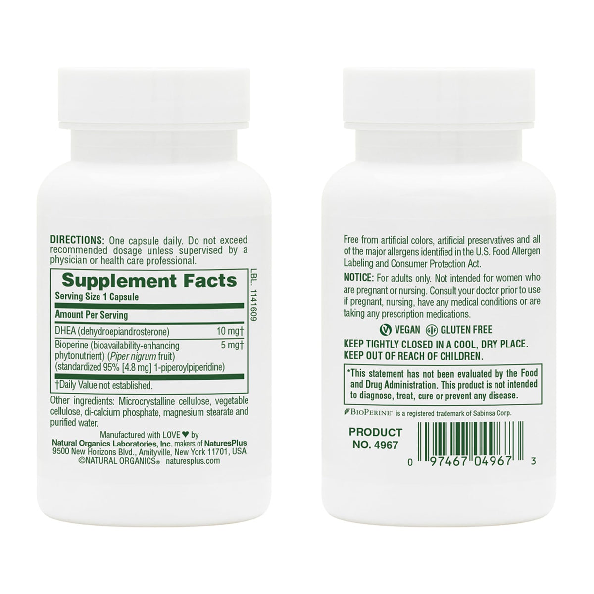 NaturesPlus DHEA-10 - Supports Energy, Immune Health & Healthy Aging - 90 Capsules - Vegan, Gluten Free - 90 Servings