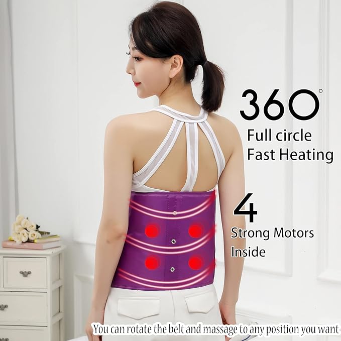 Heating Sauna Belt with Hot Compress & Vibration Massage，Lumbar Abdominal Stomach Belly Massager Back Pain Relief Machine, for Body Muscle Relax,Waist Trimmer Fitness Home Exercise(Purple)