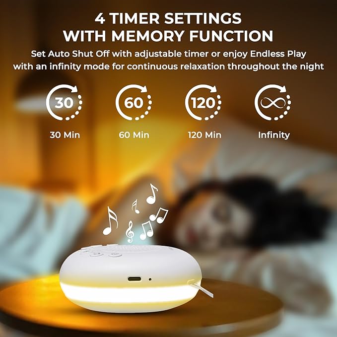 White Noise Machine | Portable Serenity Sound Machine with 20 Relaxing Sounds & RGB LED Night Lights | Compact Sleep Noise Machine for Sleep Aid and Relaxation with Adjustable Timer and Volume