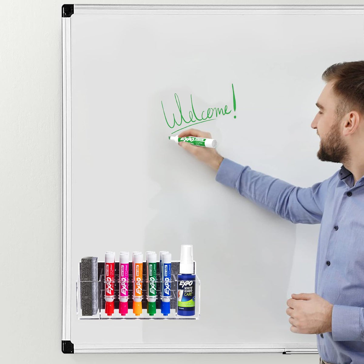 HBlife Acrylic Magnetic Dry Erase Marker Holder for Whiteboard, Wall Mount 10 Slots Magnet Pen Pencil Holder for Fridge Refrigerator, Locker Organizer Accessories for School Classroom Office, Clear