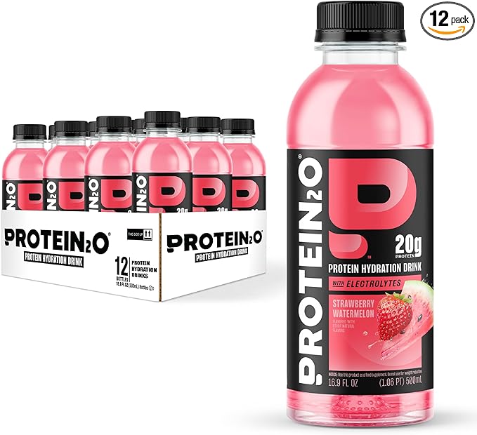 Protein2o Hydration Drink - 2-in-1 Liquid Clear Whey Protein Isolate and Electrolyte Drink - 20g Protein, Vitamins B5, B6 - Post-Workout Recovery - 16.9 Fl Oz - 12 Count Strawberry Watermelon