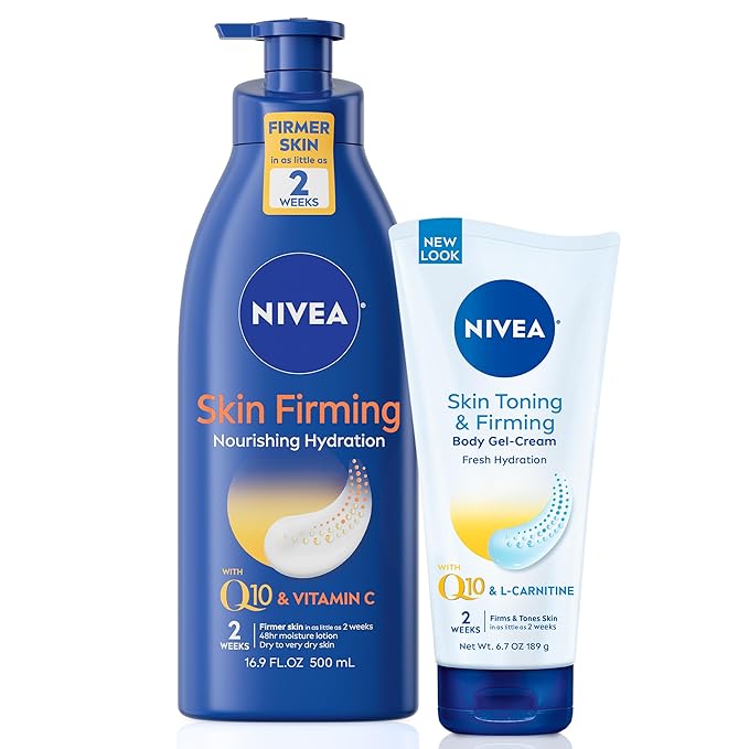 NIVEA Nourishing Hydration Skin Firming Body Lotion, 16.9 Fl Oz Skin Firming & Toning Body Gel Cream with Hyaluronic Acid, 6.7 Oz, Enriched with Q10 and Vitamin C