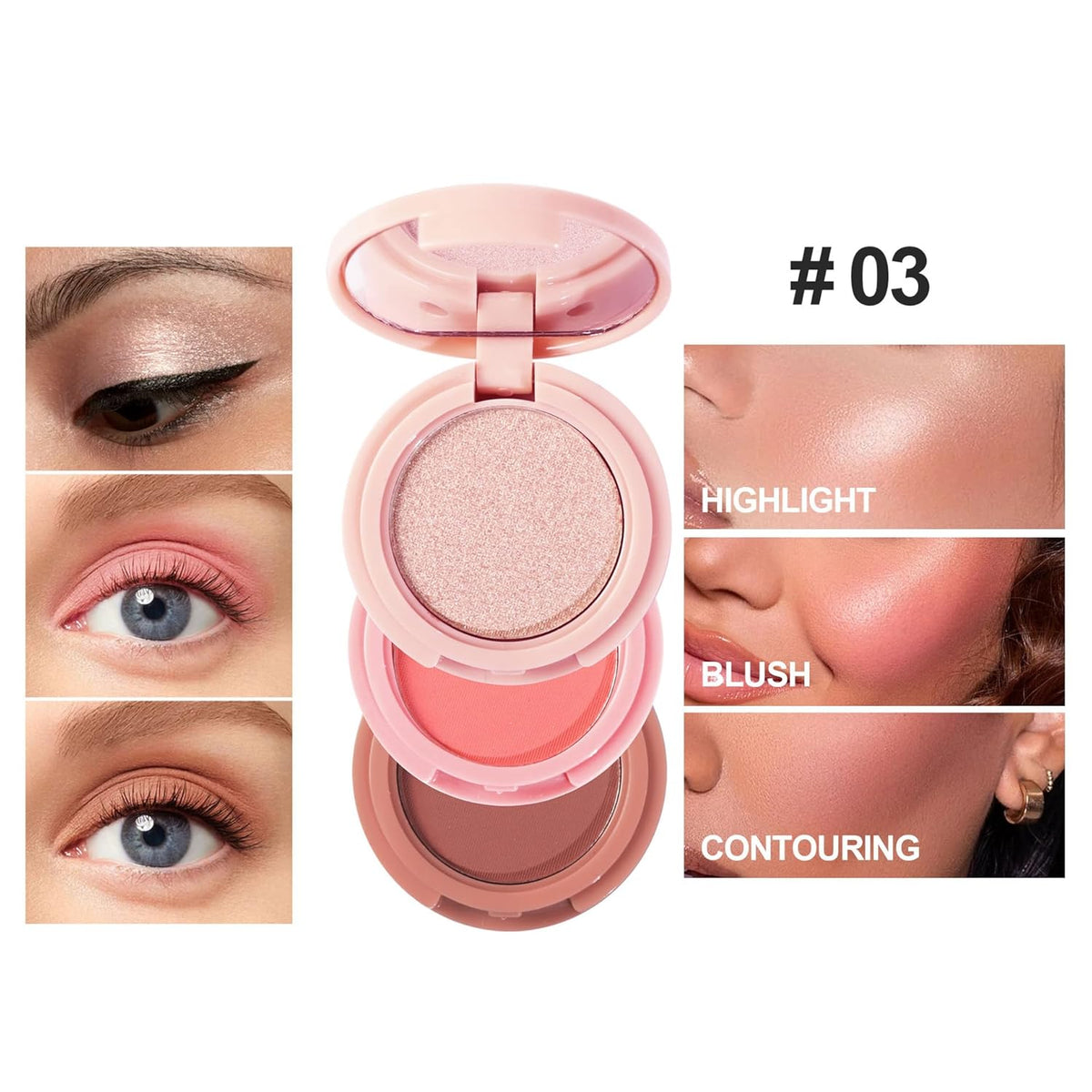 Makeup Eyeshadow Palettes, 3-in-1 Protable Multifunction Blush Highlighter Contour Palettes with 3 Trend Colors for Daily Natural Luster Makeup, Waterproof Long Lasting - 2 Pack #4