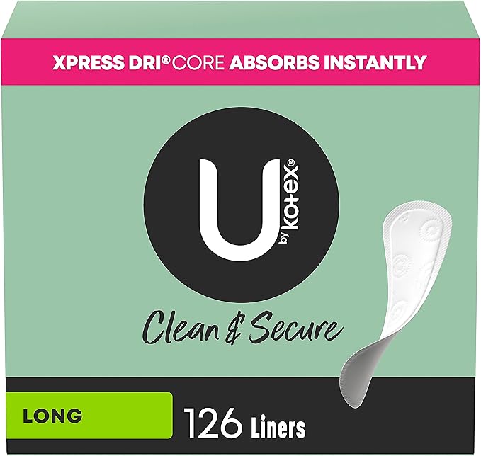 U by Kotex Panty Liners, Clean & Secure, Light Absorbency, Long Length, 126 Count (Packaging May Vary)
