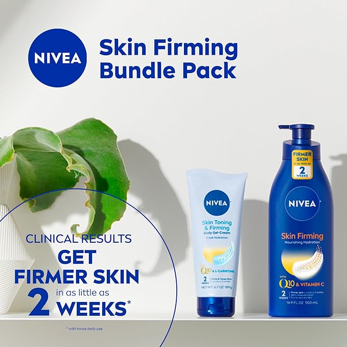 NIVEA Nourishing Hydration Skin Firming Body Lotion, 16.9 Fl Oz Skin Firming & Toning Body Gel Cream with Hyaluronic Acid, 6.7 Oz, Enriched with Q10 and Vitamin C