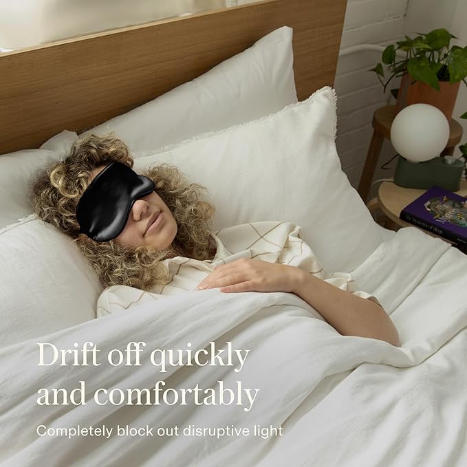 Loftie Silky Sleep Eye Mask - Light Blocking Sleep Mask - Silk Masks for Sleeping - Silky Material, Elastic Band, Low Tension Cups - for All Head Shapes and Sizes - Travel Pouch Included (Black)