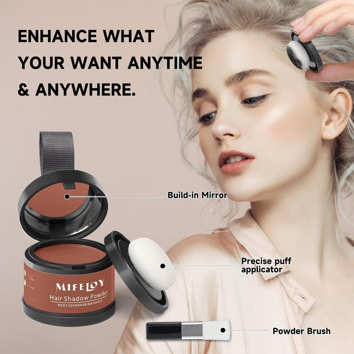 Root Touch Up Powder, Instantly Gray Hair Cover Up, Women Color Root Coverage Shadow Powder for Thinning Grey Hairline, Men Roots Concealer for Hair Loss Beard Line Eyebrow, Auburn