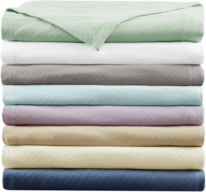 Madison Park Liquid Cotton Luxury Blanket Premium Soft Cozy 100% Ring Spun Cotton For Bed , Couch or Sofa, Full/Queen, Linen
