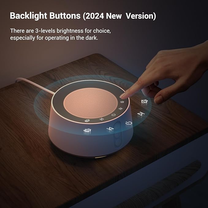 BGOVERSS White Noise Machine with 14 Soothing Sounds and 10 Levels Night Light for Sleeping, 5 Timers and Memory Feature - Plug in Sound Machine for Nursery, Baby, Kids, Adults, Pink