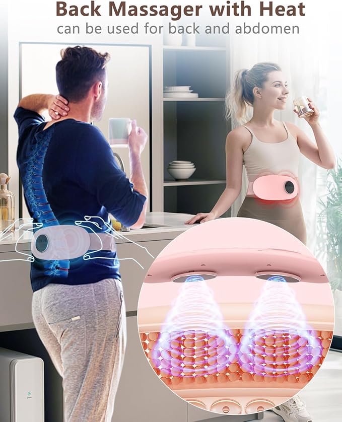 Back Massager with Heat-Heating Pad for Back Pain Relief,Lower Back Massager Abdominal Belly Massagers with 6 Massage,16 Intensity&3 Heated,Cordless Personal Travel Wrap Belt Gifts for Men and Women