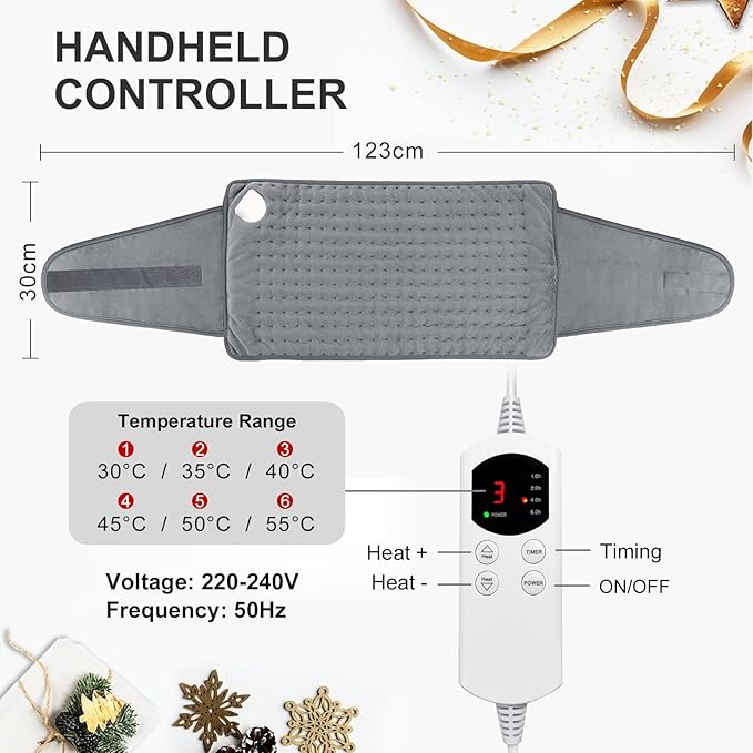 Heat Pad for Back Pain Relief Electric Heating Pads with 6 Temperatures Soft Detachable Heat Pad for Man Women (Gray)