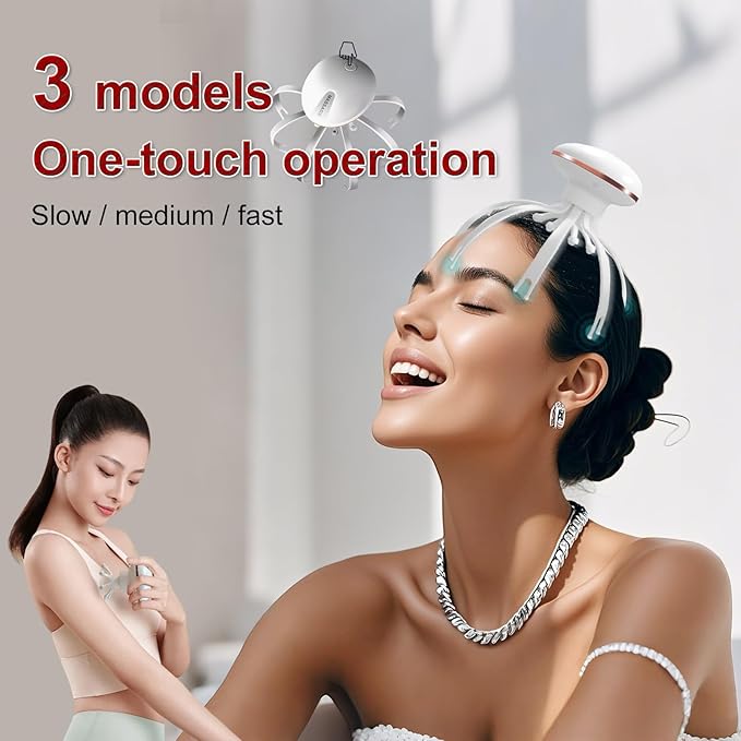Head Massager Electric, Scalp Massager Electric with 3 Modes, Cordless Portable Scalp Scratcher, Head Massage Tingler, for Office Home SPA Father's Day and Mother's Day Gifts