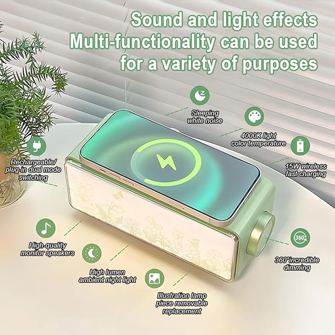 White Noise Sound Machine-4 in1 Night Light Sound Machine for Sleep,Sound Machine/Light-up Painting/Bluetooth Speaker/Wireless Charging,4 Soothing Sounds,for Baby,Kids,and Adults