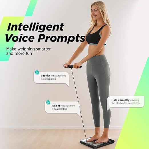 Runstar Scale for Body Weight and Fat, BMI Muscle Mass to 28 Measurements, FSA or HSA Eligible Digital Bathroom Scales 8-Electrode with Voice Prompt High Accurate Bluetooth Weight Scale