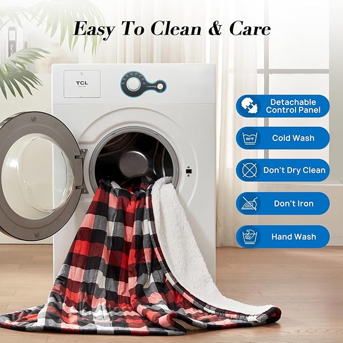 Westinghouse King Size Heated Blanket, Soft Flannel to Sherpa Electric Blanket with Dual Control 10 Heating Levels & 1 to 12 Hours Auto Off, Fast Heating, Machine Washable, 100 * 90 Inch, Red