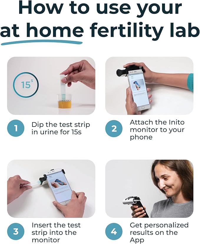 Inito Fertility Monitor & Hormone Tracker for Women | Estrogen, LH, PdG (Urine Metabolite of progesterone), FSH | Track and Confirm Ovulation | Includes 15 Test Strips (iPhone 16)