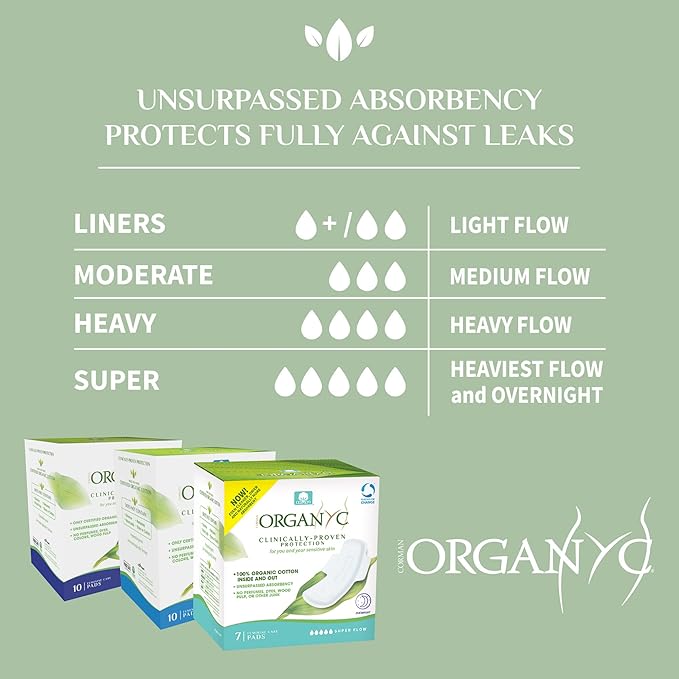 Organyc - 100% Certified Organic Cotton Feminine Pads - Heavy Flow, 10 Count (Pack of 2) (B003ART1JG)