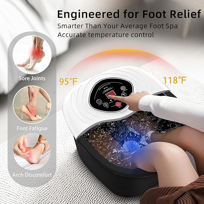 Foot Spa Bath Massager with Heat, Shiatsu Rollers, UV & Ozone Bubbles - Includes Tea Tree Oil Epsom Salt, Relieves Stress and Foot Pain - Home Pedicure Gift for Women/Men, Mom/Dad