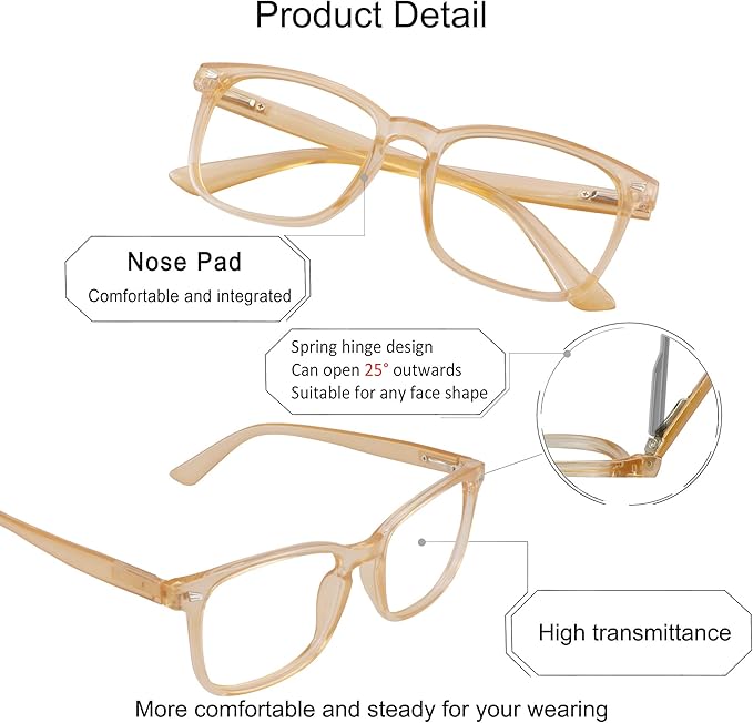 YEIN Bifocal Reading Glasses with Blue Light Blocking Lenses, Bifocal Reader for Women and Men, Vintage Square frame with Spring Hinge (+0.00/+1.25 magnification)