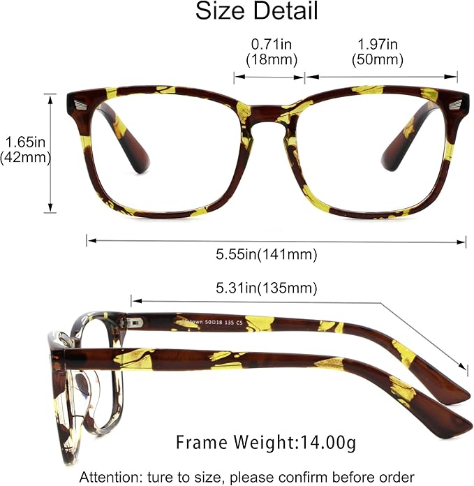 YEIN Bifocal Reading Glasses with Blue Light Blocking Lenses, Bifocal Reader for Women and Men, Vintage Square frame with Spring Hinge (+0.00/+2.00 magnification)