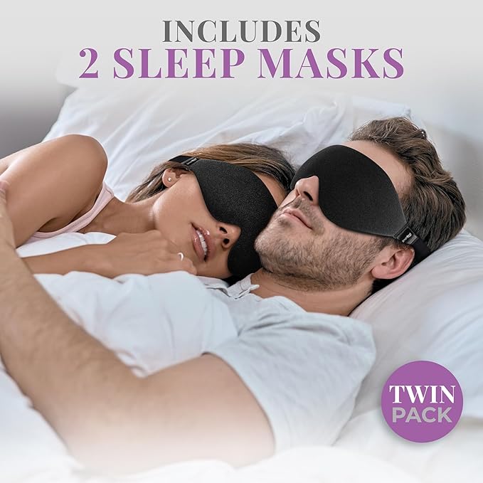Sleep Mask [2 Pack] - Eye Mask for Sleeping - Ultra Lightweight for Side Sleepers, Contoured, 100% Blackout Sleeping Masks for Women and Men, Blindfold and Eye Covers - S1 Black