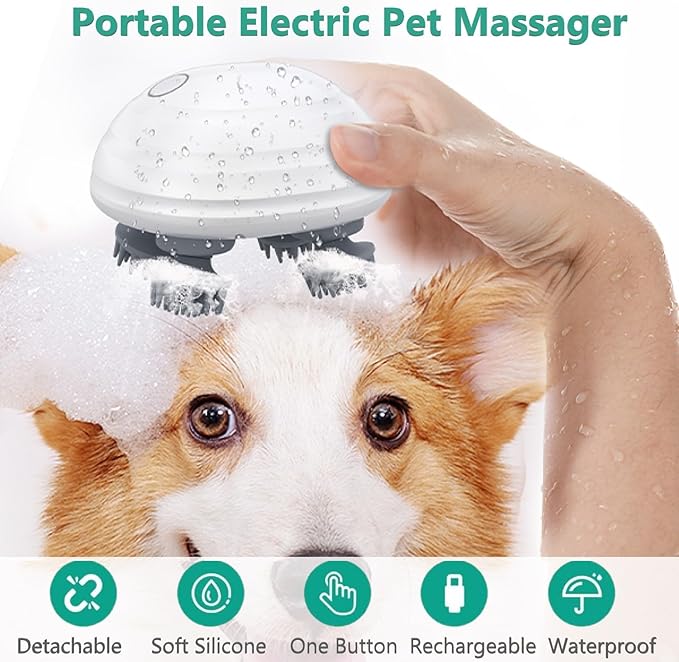ORIA Electric Scalp Massager, Electric Pet Massager for Cat and Dog, Portable Rechargeable Head Massager with 5 Modes, 8 Detachable Heads, 96 Massage Nodes, IPX7 Waterproof, for Full Body Use