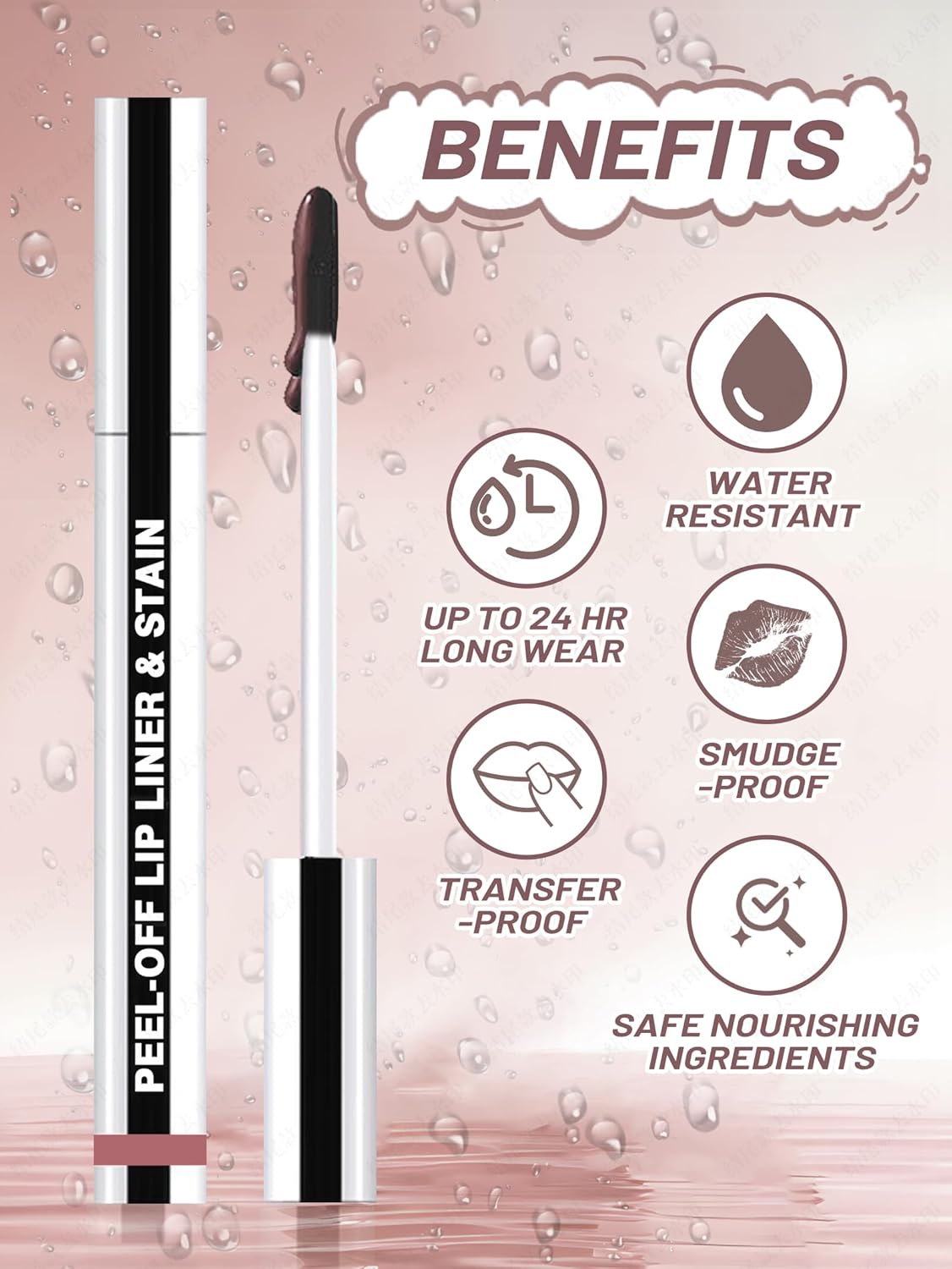 Lip Stain Peel Off Lip Liner Stain with Tweezer, Long Lasting Matte Lip Tint Tattoo, Highly Pigmented Color Lip Makeup, Waterproof Lipstick, Transfer-proof Lipstain for Women, Rose Pink