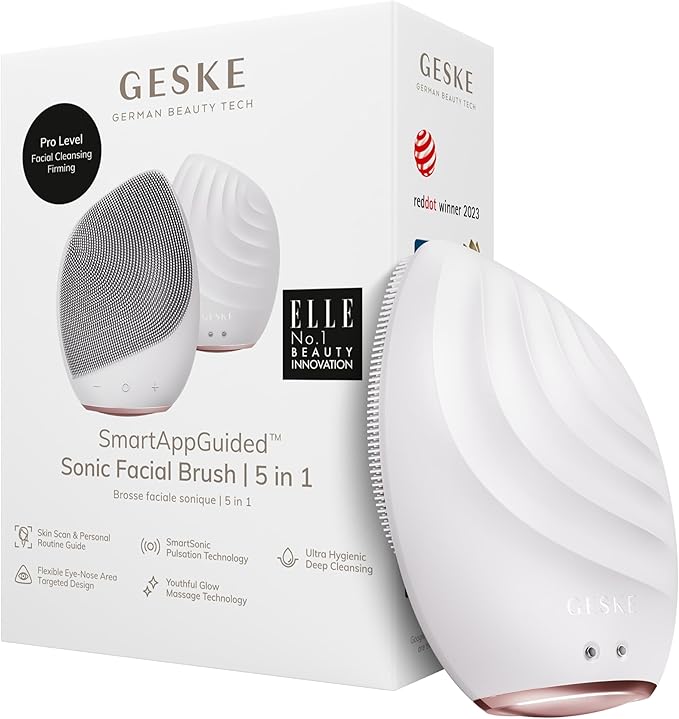 SmartAppGuided™ Sonic Facial Brush 5 in 1 | Vibrating Electric Facial Cleansing Brush | Soft Silicone Brush | Professional Facial Cleanser | Skin Cleanser & Exfoliator | Face Massager