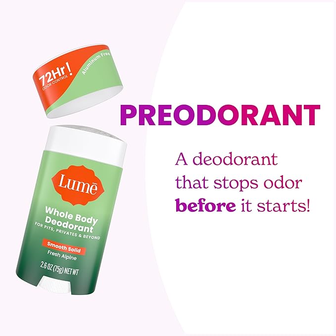 Lume Whole Body Deodorant - Invisible Cream Tube and Solid Stick - 72 Hour Odor Control - Aluminum Free, Baking Soda Free, Skin Loving - 3.0 Ounce Tube and 2.6 Ounce Solid Stick Bundle (Fresh Alpine)