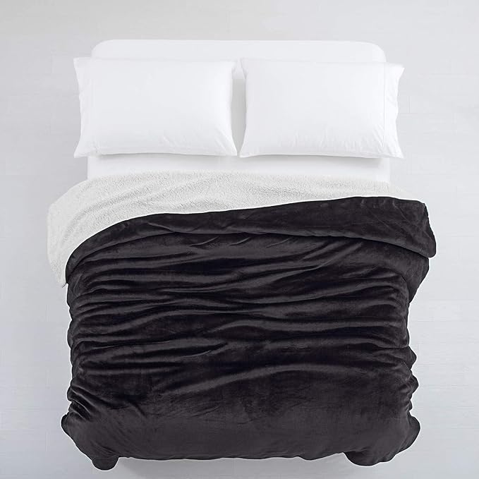 IR Imperial Rooms Black Sherpa Fleece Throw Blanket Twin Size for Bed - Wholesale Bulk Pack of 12 Sherpa Blankets - Soft Fluffy Throw Blankets for Hotels, Guest Bedroom, 60x80 Inches