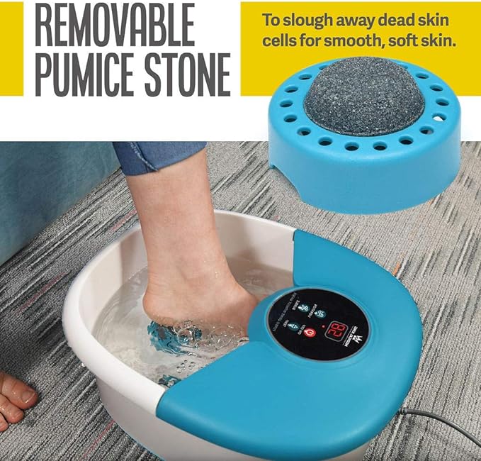 Medical king Foot Spa Massager with Heat, 14 Rollers in Foot Shape - 5 in 1 Foot Bath Massager - Adjustable Heating, Bubbles, Vibration, Pumice Stone, Mini Massage Points