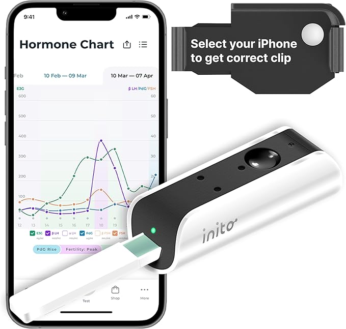 Inito Fertility Monitor & Hormone Tracker for Women | Estrogen, LH, PdG (Urine Metabolite of progesterone), FSH | Track and Confirm Ovulation | Includes 15 Test Strips (iPhone 12 Pro)