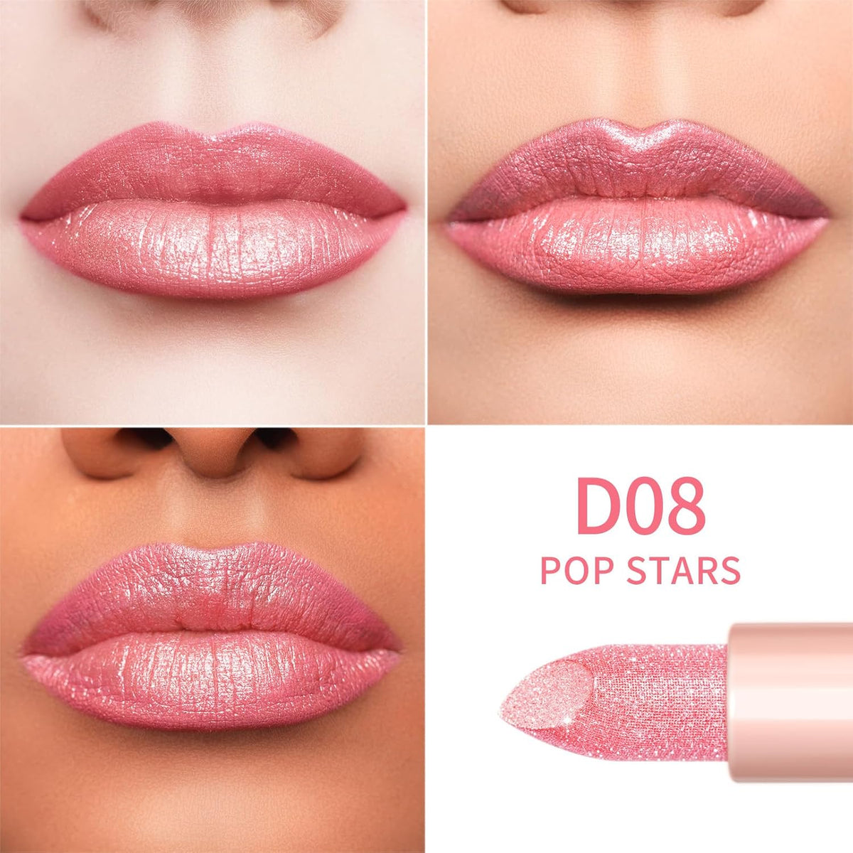 Oulac Infinity Moisture Shine Lipstick - High Shine Shimmery Finish, Super Creamy Texture, Medium to High Coverage - Gluten Free, D08 Pop Stars