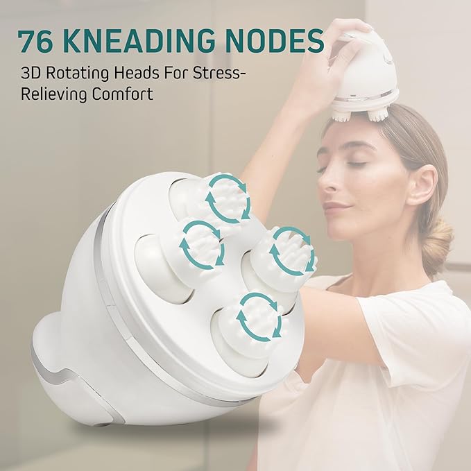 First Health Electric Head, Hair & Scalp Massager | Cordless, Rechargeable Handheld Relief for Aches & Pains | Swiveling Massage Heads | 3 Massage Modes, Dual-Direction Head Scalp Massagers