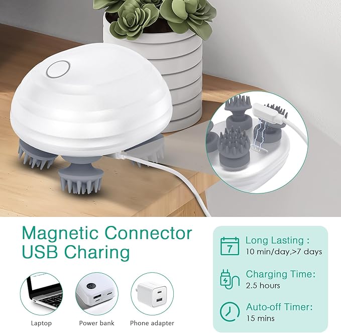 ORIA Electric Scalp Massager, Electric Pet Massager for Cat and Dog, Portable Rechargeable Head Massager with 5 Modes, 8 Detachable Heads, 96 Massage Nodes, IPX7 Waterproof, for Full Body Use