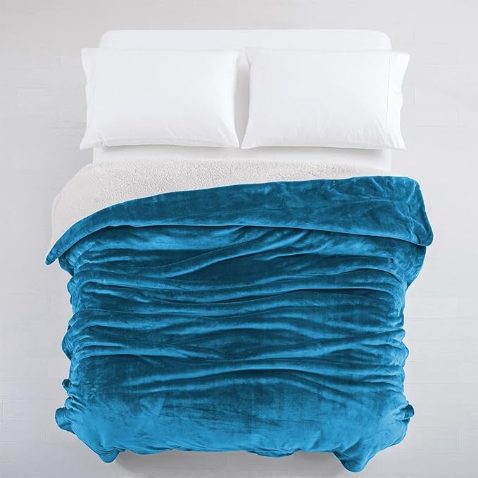 IR Imperial Rooms Teal Sherpa Fleece Throw Blanket Twin Size for Bed - Wholesale Bulk Pack of 12 Sherpa Blankets - Soft Fluffy Throw Blankets for Hotels, Guest Bedroom, 60x80 Inches