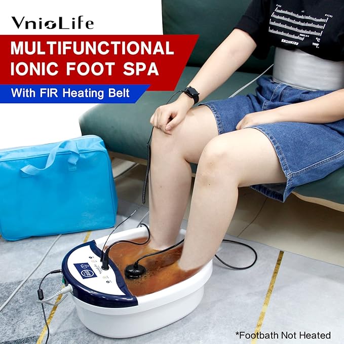 Ionic Foot Bath Detox Machine, Ion Detox Foot Bath Cleanse, LED Display Foot Detox Spa with Heated Belt, Wrist Strap, Arrays, Liners (Portable Handbag)