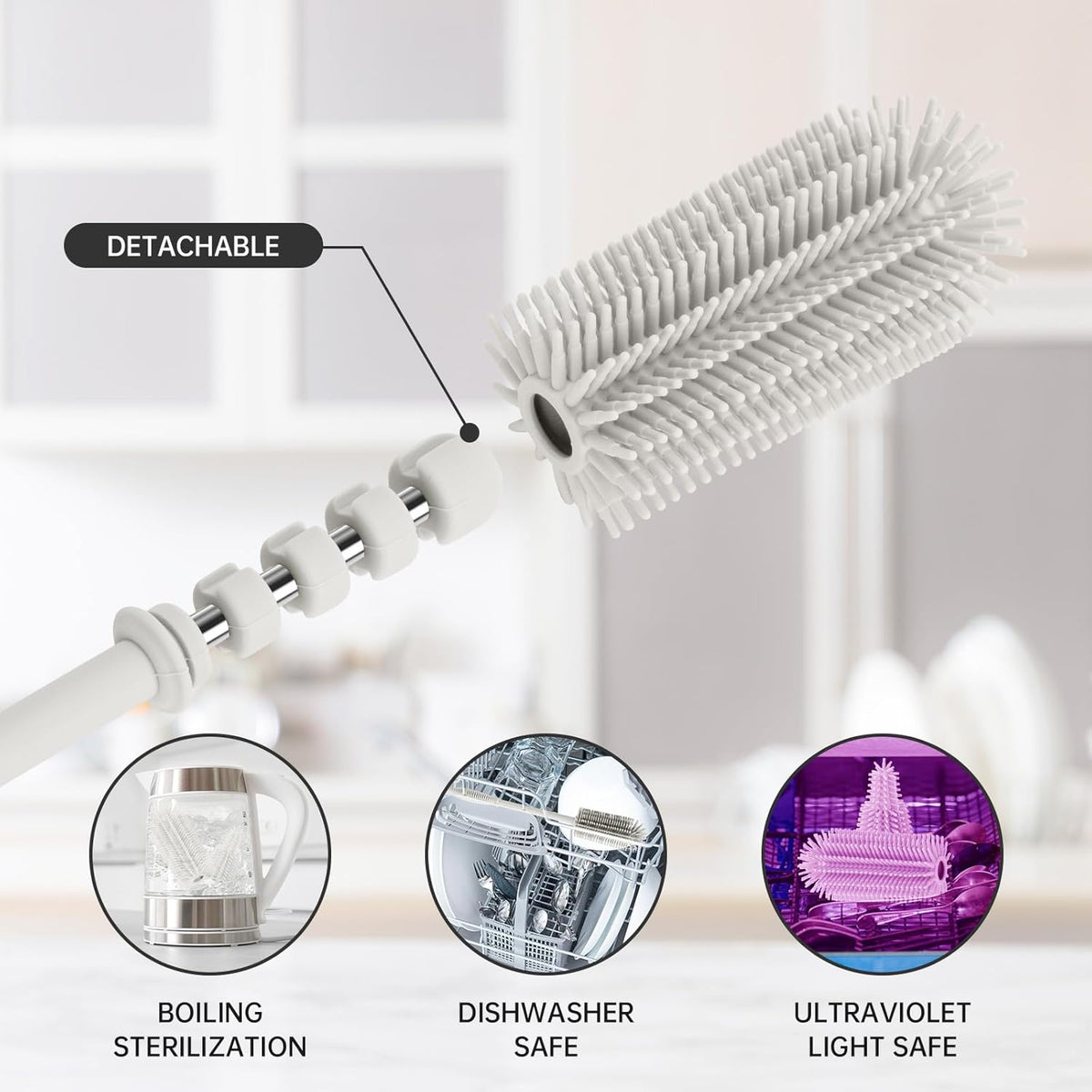 Baby Bottle Brush and Straw Cleaner Brush Set, Extra Long Double-Ended Soft Silicone Brush Cleaner for Baby Bottles, Water Bottles, Cups, Breast Pumps, Detachable & Hangable