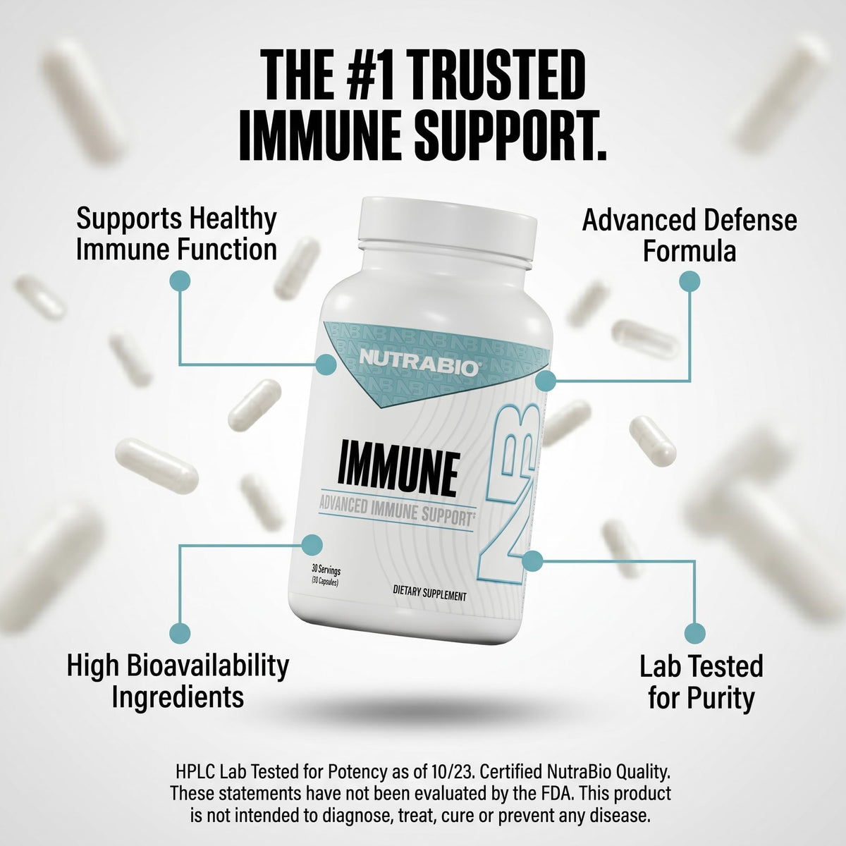 NutraBio Immune Support Supplement with EpiCor, 90 Vegetable Capsules