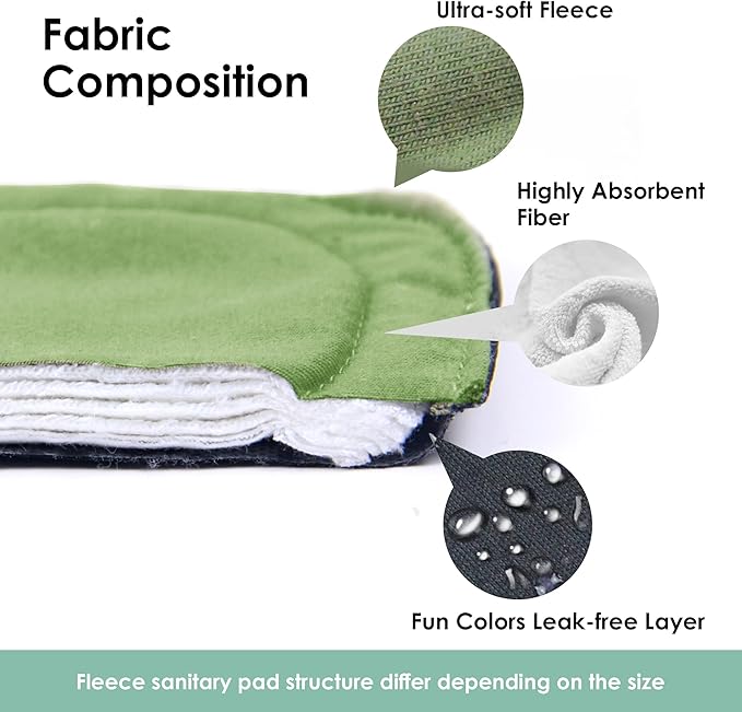 wegreeco 6 Pc Reusable Menstrual Pads, Ultra Absorbent Cloth Pads for Period, Sanitary for Teens, Women, Nonslip Panty Liners + Bag (Mustard Yellow, Grey, Beige, XL)