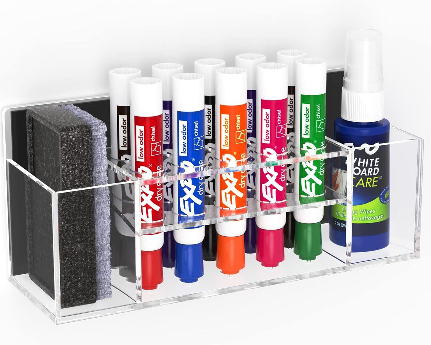 HBlife Acrylic Magnetic Dry Erase Marker Holder for Whiteboard, Wall Mount 10 Slots Magnet Pen Pencil Holder for Fridge Refrigerator, Locker Organizer Accessories for School Classroom Office, Clear