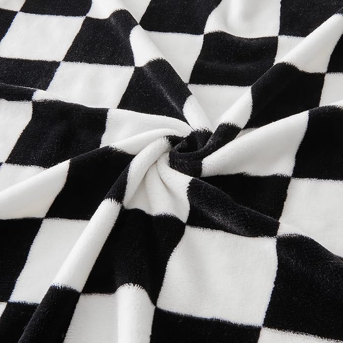 SOCHOW Checkered Flannel Throw Blanket, Soft Cozy Checkerboard Grid Pattern Fleece Blanket for Couch Bed Sofa, Black 50 x 60 Inches