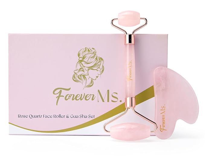 Rose Quartz Face Roller & Gua Sha Set Brazilian Natural Stone Anti Aging All Skin Types Jade Face Sculpting Face Massager for Women and men Face & Eyes Massager