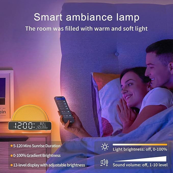 Sunrise Alarm Clock Wake Up Light for Kids, Bedrooms, Digital Sunlight Alarm Clock Dawn Simulator with Touch Night Light, 13 Soothing Sounds, Snooze Timer, Dual Alarms, Sunrise Simulation